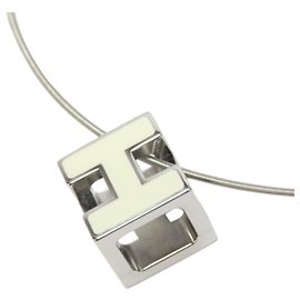 Hermès Hermes Silver Cage dH Cube Necklace Silvery