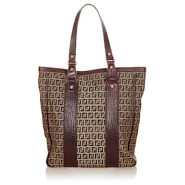 Fendi-Fendi Brown Zucchino Canvas Tote Bag-Brown