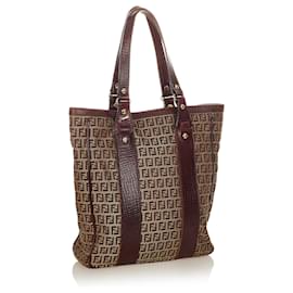 Fendi-Fendi Brown Zucchino Canvas Tote Bag-Brown