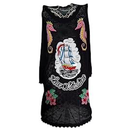 Love Moschino-Vestido estilo túnica corta de tela perforada Hippocampe de Love Moschino Street Black T42/ ESO46-Negro,Multicolor