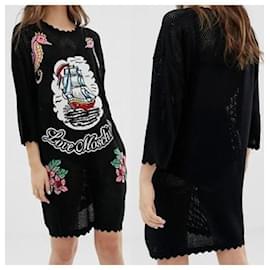 Love Moschino-Love Moschino - Hippocampe - Robe tunique courte en textile perforé street noir T42/IT46-Noir,Multicolore