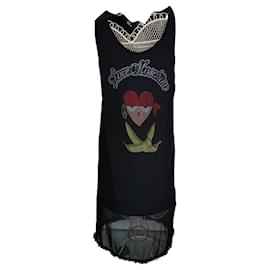 Love Moschino-Love Moschino Long Shift Tank Dress 117 cm black transparent bottom multico print in front of T42-Black,Multiple colors