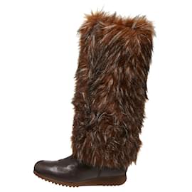 Tosca Blu-Tosca Blu - Brown leather and faux fur yeti moon boots-Beige,Light brown,Dark brown