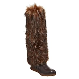 Tosca Blu-Tosca Blu - Brown leather and faux fur yeti moon boots-Beige,Light brown,Dark brown