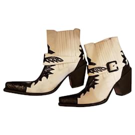 Autre Marque-Sancho - Boots bottines Santiags blanc dirty & noir-Noir,Blanc