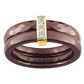 Guy Laroche - Yellow gold chocolate brown ceramic ring 18K & DIAMONDS White Golden Dark brown