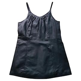 Autre Marque-Isaco & Kawa – Robe débardeur style lingerie courte en cuir noir T44-Noir