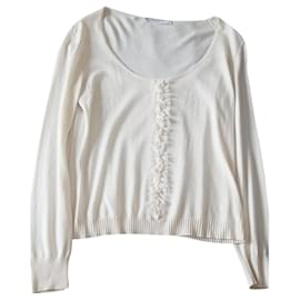 Dior - Dioriviera Marinière Short-sleeved Sweater White and Blue Cashmere Knit with Signature - Size 34 - Women