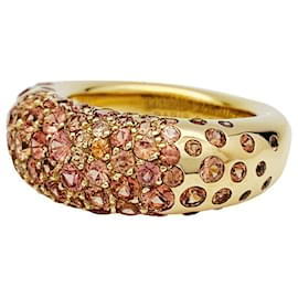 Chaumet-Chaumet ring "Caviar" model in yellow gold, orange sapphires.-Other
