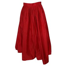 Georges Rech - Luxurious long evening skirt in ruby red silk taffeta T40 Red