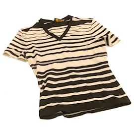 Fendi-FENDI Stripe Short sleeve T-shirt Nylon Black White Auth yk2188-Black