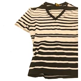 Fendi-FENDI Stripe Short sleeve T-shirt Nylon Black White Auth yk2188-Black