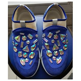Autre Marque-Elena Iachi - Luxe Sneakers sneakers slip-on mocassino Tennis Blue & multico strass suola bianca-Bianco,Blu,Multicolore