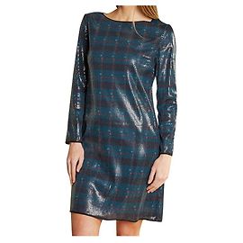 Autre Marque STEFANEL - Short dress in tartan sequins peacock short long sleeves blue red black T42 Red Multiple colors Dark green