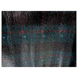 Autre Marque-STEFANEL – Robe courte en tartan sequins paon courte manches longues bleu rouge noir T42-Rouge,Multicolore,Vert foncé
