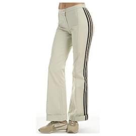 Adidas-ADIDAS - MUY RARE - Pantalón clásico de calle lateral color crema crudo 3 bandas de cintura 38-Crudo,Crema