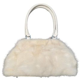 Bolsa Nando Muzi em couro branco e pele de coelho ecru Branco Cru