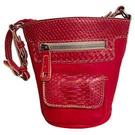 Nando Muzi Red Leather and Python Handbag Red