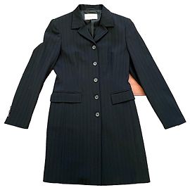 Autre Marque Caractère Gestreifter Wollmischung Mantel Schwarz Schwarz