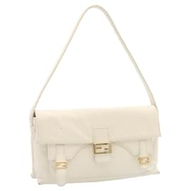 Fendi-FENDI Shoulder Bag Leather White Gold Auth yt530-White