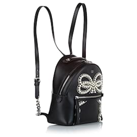 Fendi-Fendi Black By The Way Leather Backpack-Black,White