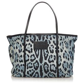 Dolce & Gabbana Dolce&Gabbana Blue Leopard Print Leather Tote Bag Black Blue