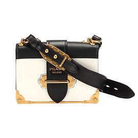 Bolsa Prada Cahier de Couro Branco Preto Branco