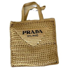 Prada Handbag Beige Straw Beige