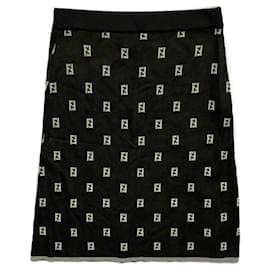 Fendi-[Occasion] FENDI Vintage Logo Jaguar Tops x Configuration Ensemble One Piece 40 [Usagé] Fendi Zucino FF logo jupe trapézoïdale d'été en tricot / 40 / noir blanc-Noir,Blanc
