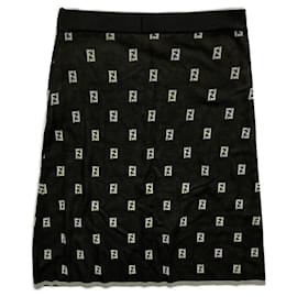 Fendi-[Occasion] FENDI Vintage Logo Jaguar Tops x Configuration Ensemble One Piece 40 [Usagé] Fendi Zucino FF logo jupe trapézoïdale d'été en tricot / 40 / noir blanc-Noir,Blanc