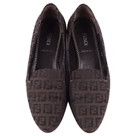 Fendi-[Used]  Vintage Fendi FENDI shoes slip-on loafers Zucca ladies canvas shoes made in Italy 36.5 (equivalent to 23.5 cm) Brown-Brown