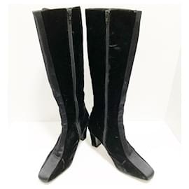 Fendi-[Used]   FENDI Long Boots 38 Ladies Black scarpe / Outsole Re-covered Velor x Satin-Black