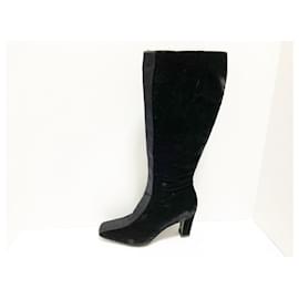 Fendi-[Used]   FENDI Long Boots 38 Ladies Black scarpe / Outsole Re-covered Velor x Satin-Black