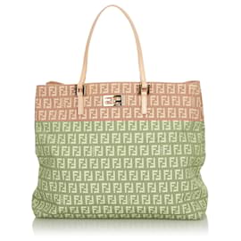 Fendi-Fendi Brown Zucchino Canvas Tote Bag-Brown,Beige