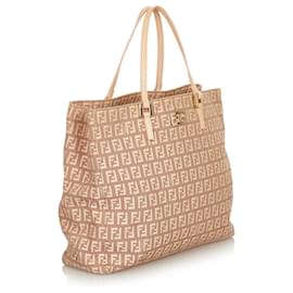 Fendi-Fendi Brown Zucchino Canvas Tote Bag-Brown,Beige