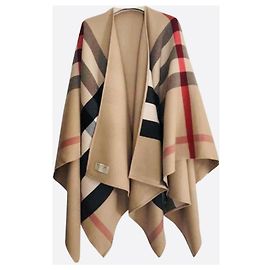 Nova capa reversível de burberry camel poncho com rótulos de cadeira caramelo Caramelo