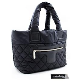 Chanel-CHANEL Coco Cocoon Nylon Tote Bag Handbag Couro Bordeaux preto-Preto