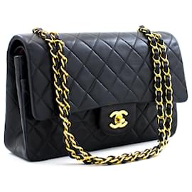 Chanel-Chanel 2.55 lined flap 10" Chain Shoulder Bag Black Lambskin-Black