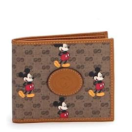 Gucci-Gucci GG Supreme Mickey Mouse Bi-Fold Wallet in brown Coated/Waterproof canvas-Brown