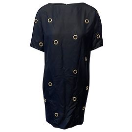 Stella Mc Cartney Stella Mccartney Abito midi con occhielli in seta nera Nero