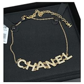 Chanel-CHANEL Collana girocollo con strass dorati-Gold hardware