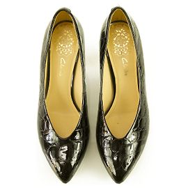 Clarks Schwarz Croco Embossed Lackleder Spitzschuh Pumps Heels Schuhe DE 7 Schwarz