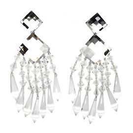 Balmain Clear Exceptional Chanderlier Resin Crystal Runway Earrings White