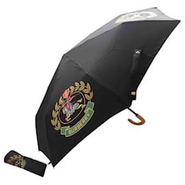 Burberry-Nuovo ombrello Burberry con etichetta ad apertura automatica manico in pelle-Nero