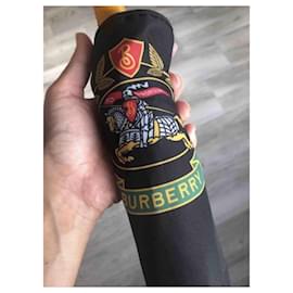 Burberry-Parapluie Burberry neuf avec étiquette ouverture automatique manche en cuir-Noir