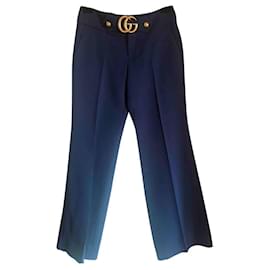 Gucci-GUCCI PANTS BLUE GG MARMONT BOUCKLE NEW-Blue