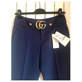 Gucci-GUCCI PANTS BLUE GG MARMONT BOUCKLE NEW-Blu