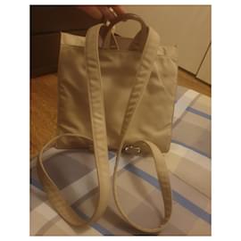 Bulgari-Bulgari leather canvas backpack bag-Brown,Beige