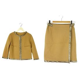 [Gebraucht] Junko shimada Setup Wollkragenlose Jacke Rollrock 38 Camel Top und Bottom Set Damen Hellbraun