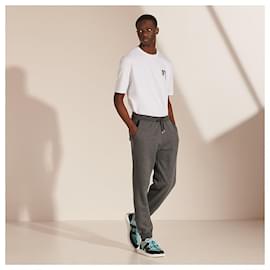 Hermès-hermes Jogging trousers with new leather detail-Grey